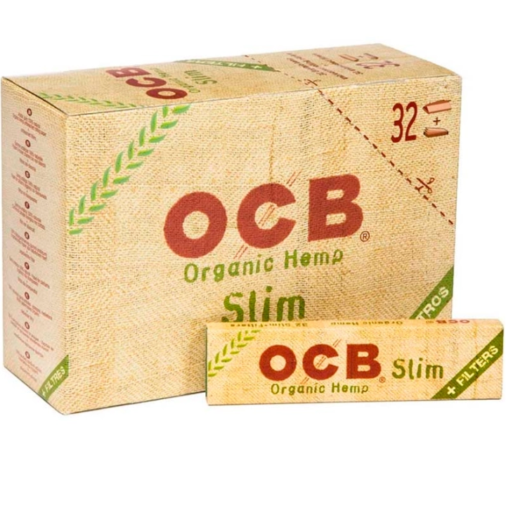 OCB Organic Hemp Slim Smoking Paper + Tips (Box 32Und)