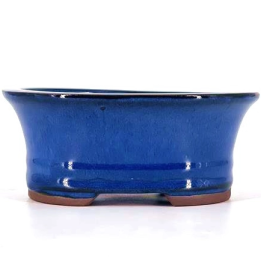 Dark Blue Oval Glazed Pot 25 x 19.5 x 10 cm