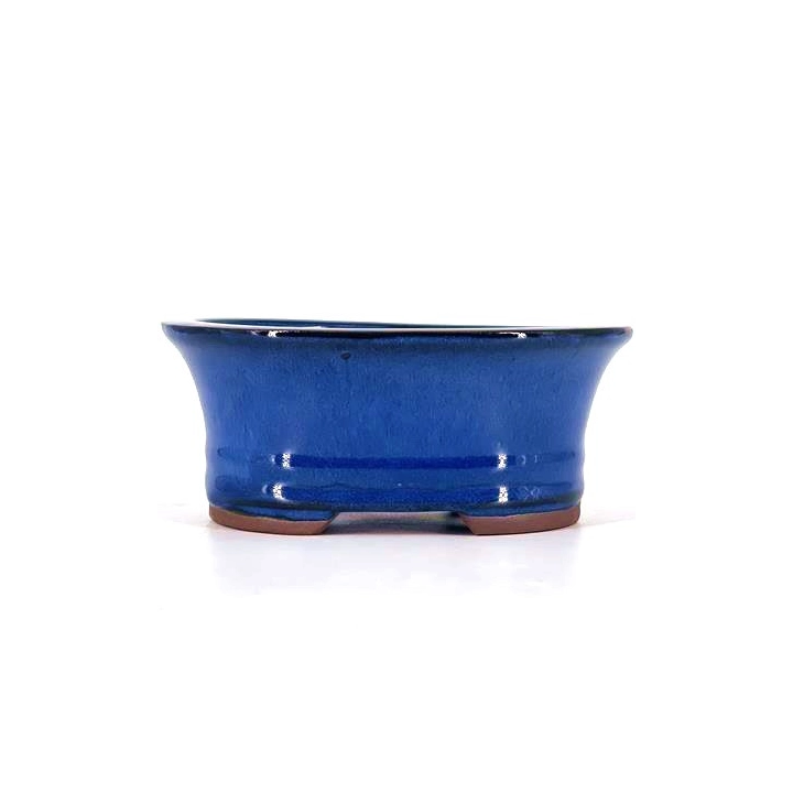 Dark Blue Oval Glazed Pot 25 x 19.5 x 10 cm